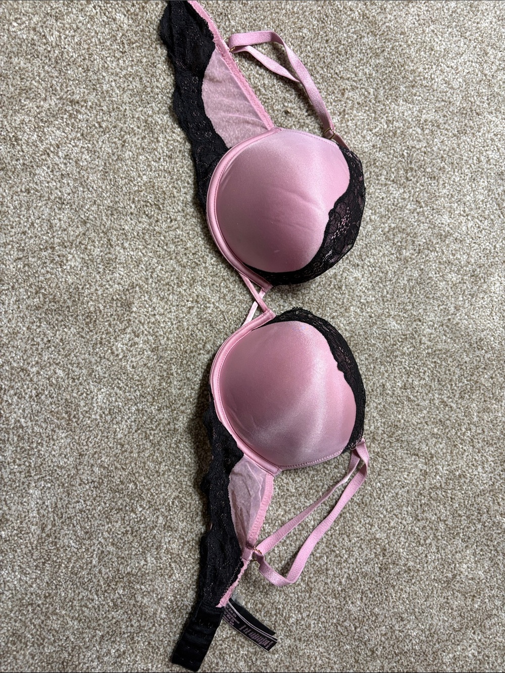 Victoria's Secret Pink and Black Lace Push-Up Bra